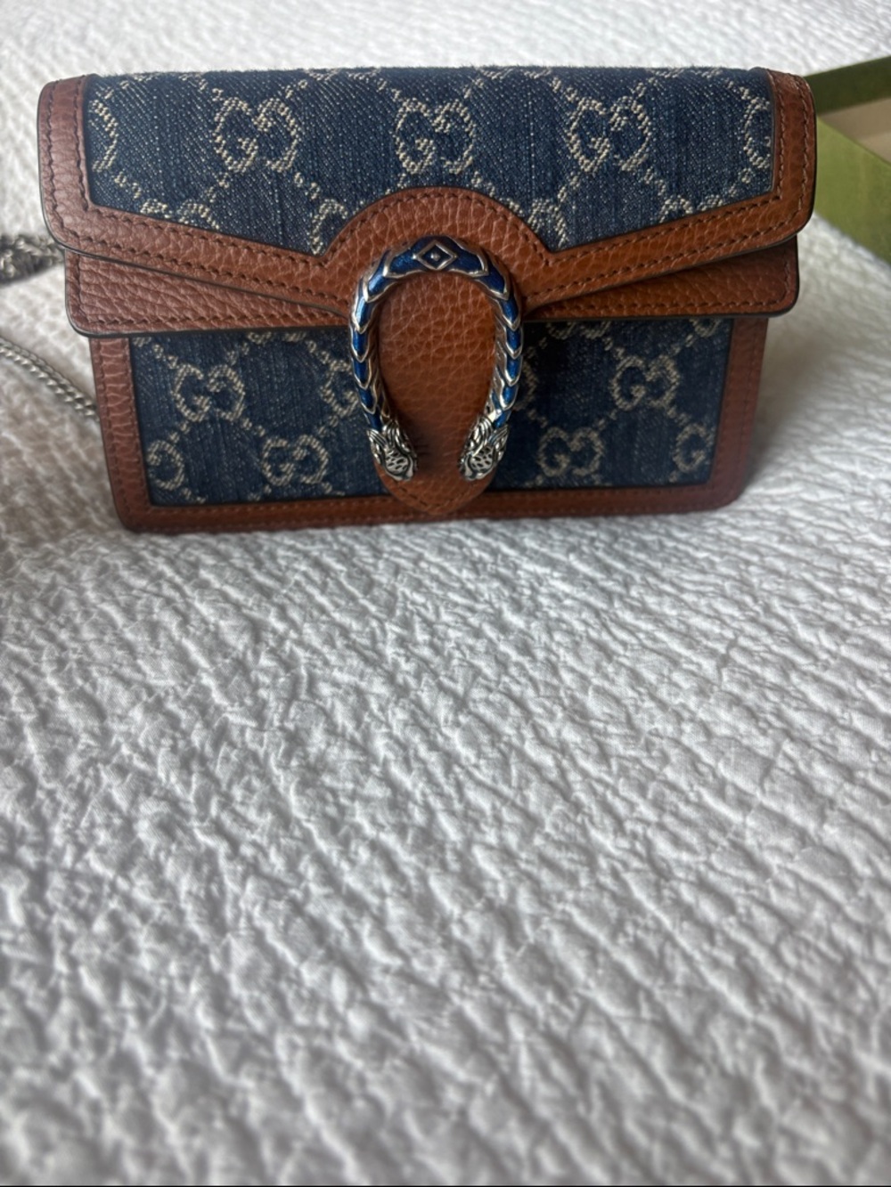 Gucci Blue Denim & Brown mini Leather Dionysus Shoulder Bag/crossbody